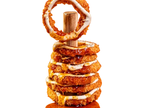 Aros de Cebolla con BBQ de Coco y Lima